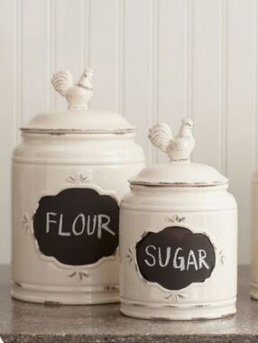 Whitewash Rustic Ceramic Rooster Canister Farmhouse Chalkboard